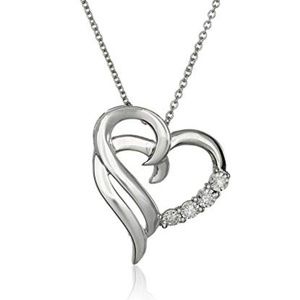 Sterling Silver Necklace w/ Diamond Heart Pendant